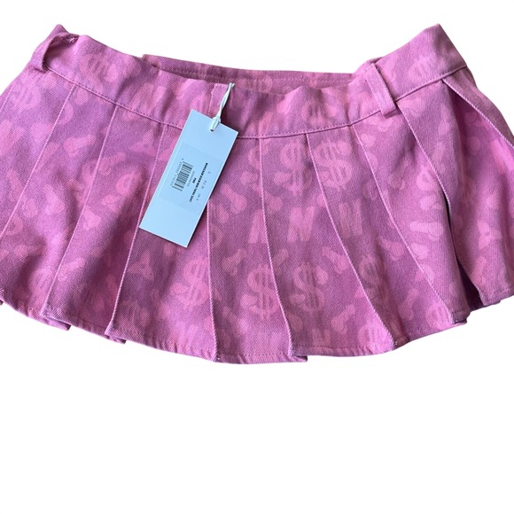 Namilia Monogram Denim Mini Thong Skirt Pink Pleated Micro Mini 22SKRT6P703 S - Picture 5 of 15